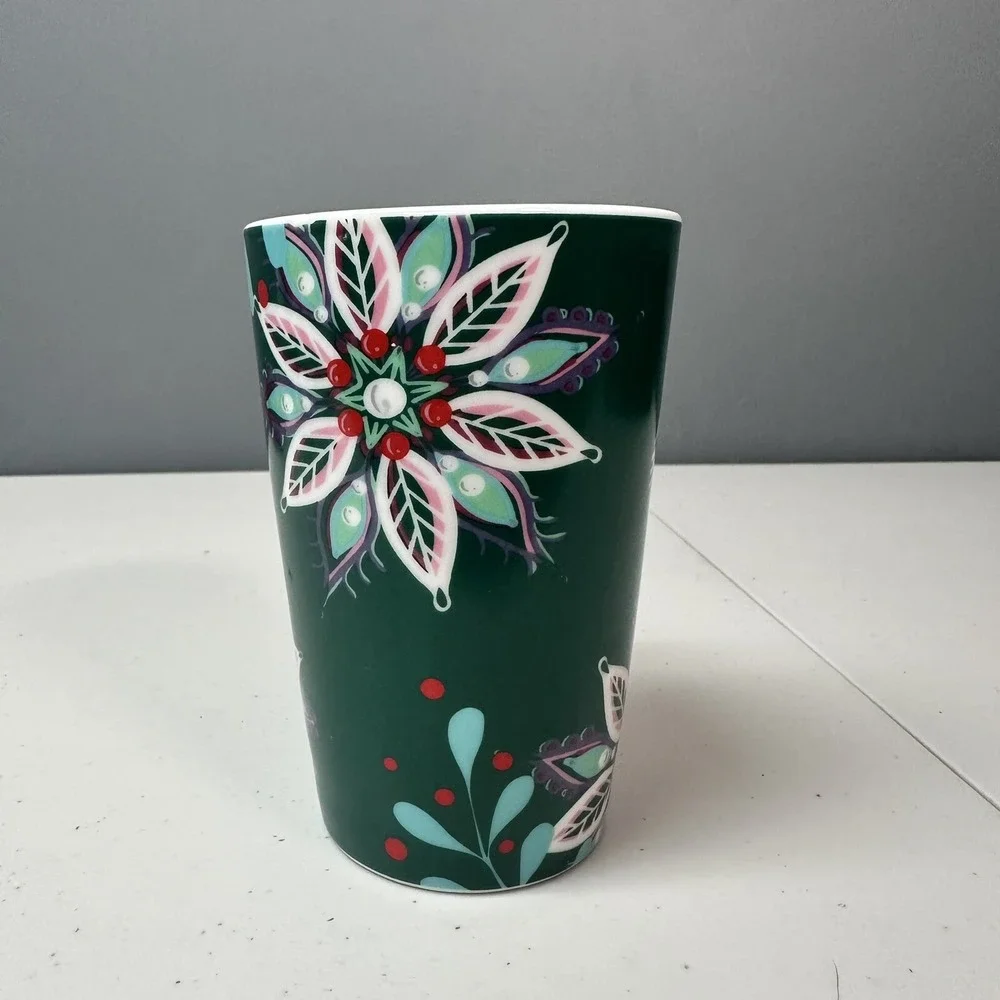 Starbucks 2020 Dark Green Siren Logo Tropical Flowers Coffee Mug Tea Cup 12oz